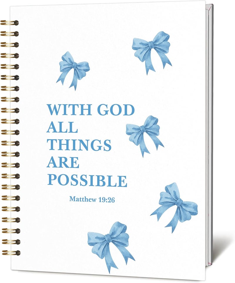 KIDEAR Christian Prayer Notebook for Women,Blue Bow Faith Journal, Coquette Preppy Christian Notebook for Teen Girls, Church Notes Journal, Bible Study Supplies, Cute Spiritual Gift for Women - A02 - Image 1